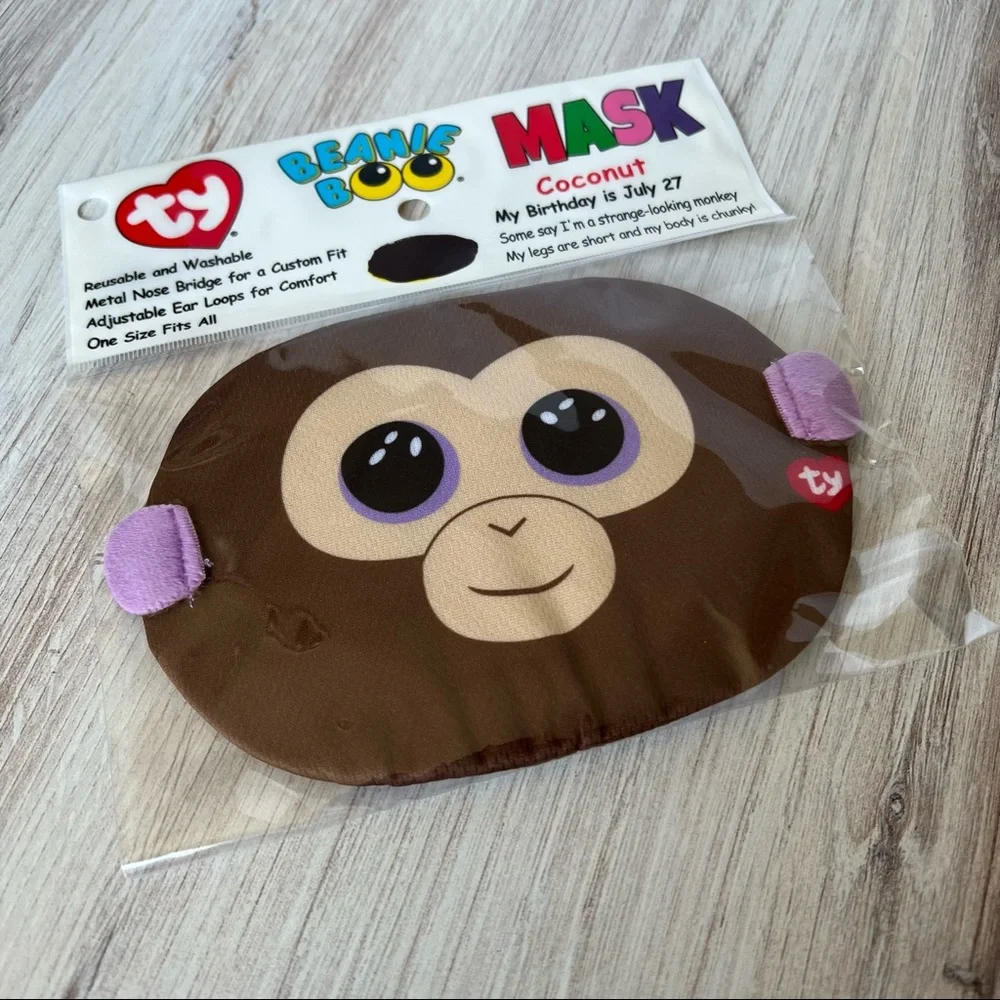 Ty Beanie Boo Mask - Coconut Monkey Washable Mask - One Size Fits All - New! 🙊